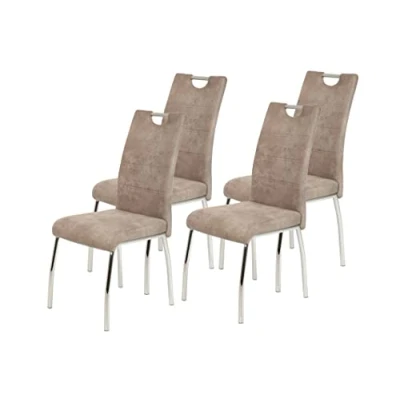 Abbildung von Hela Tische, 4er Set Esszimmerstuhl Küchenstuhl Susi, Mikrofaser Vinatge Beige, Metallgestell + Griff Chrom