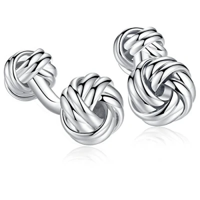 Abbildung von HONEY BEAR Knoten Twisted Manschettenknöpfe, Edelstahl für Männer Hemd Hochzeit Geschäftsgeschenk (Silber)