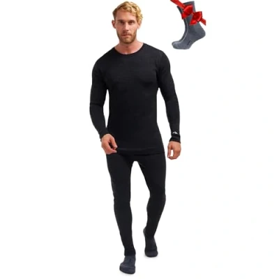 Abbildung von Merino.tech Merino Wool Baselayer Herren Set Mittelschwer Thermounterwäsche für Long John Oben und Unten (Large, 250 Charcoal Grey)