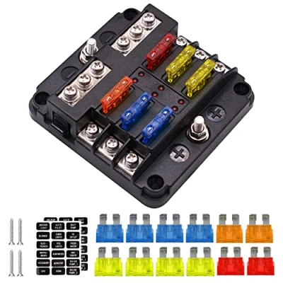 Abbildung von 6 Fach Sicherungshalter, KFZ Sicherungskasten ATO 12V/24V Blade Sicherungsblock mit Unabhängigen Positiven/Negativen Polen,LED Sicherheitsanzeige für Auto Marine Boot Trike