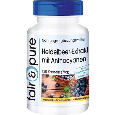 Abbildung von Fair &amp; Pure® Heidelbeer Extrakt mit Anthocyanen 120 Kapseln standardisiert auf 25% Anthocyane vegan