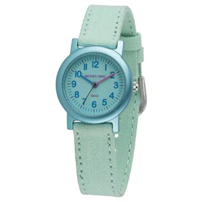 Abbildung von JACQUES FAREL Öko Kinderuhr Mädchen Armbanduhr mit Textilband aus Bio Baumwolle Analog Quarz Eisblau Mint ORG 0309