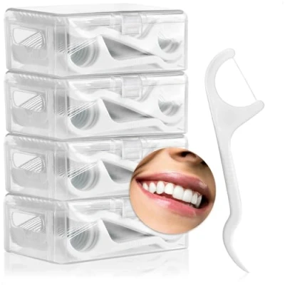 Abbildung von com four® 200x Zahnseidesticks Zahnseidenhalter Interdentalstick mit Zahnseide und Zahnstocher im Spender Reise Zahnpflege Zahnreinigung unterwegs ungewachste (200 Sticks)