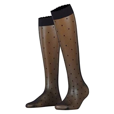 Abbildung von FALKE Damen Kniestrümpfe Dot 15 DEN W KH transparent gemustert 1 Paar, Schwarz (Black 3009), 39 42