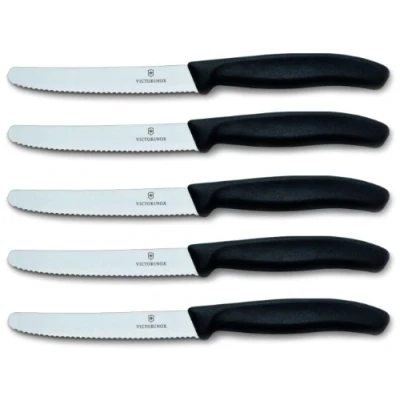 Abbildung von Victorinox Tomatenmesser Brötchenmesser Tafelmesser Set 5 teilig Swiss Classic (Schwarz)