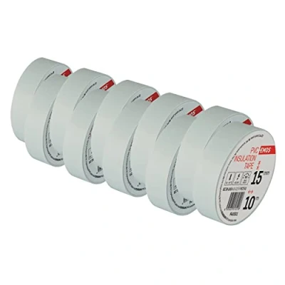 Abbildung von EMOS PVC Isolierband Weiß 10er Pack, 15mm x 10m, 0,13mm Bandstärke, selbstklebend, hohe Spannungsfestigkeit und Anwendungstemperaturbereich, UV beständig, wasserdichte Verbindung, ohne Textilgewebe