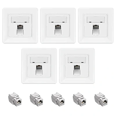 Abbildung von kwmobile Keystone Dose Modul Set 5X Netzwerkdose 1 Port CAT 6A Kabel 10Gibt/s geschirmt Metall Gehäuse RJ45 Schnappverschluss