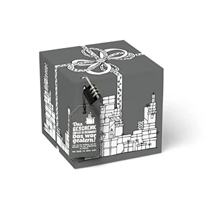 Abbildung von SURPRISA Rätselbox Geldgeschenke Verpackung, Gutscheine zum Geburtstag oder Hochzeit große Geschenkbox Geschenkrätsel, grau