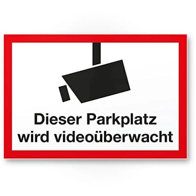 Abbildung von Komma Security Parkplatz Videoüberwacht Schild 30 x 20 cm Achtung Vorsicht Videoüberwachung Hinweis Hinweisschild Warnschild Warnhinweis