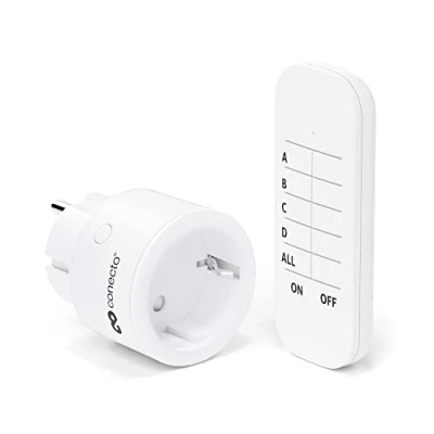 Abbildung von conecto® Funk Steckdosen Set: 1x Funksteckdose und Fernbedienung, Innenbereich, 2300 Watt, kompaktes Design, weiß