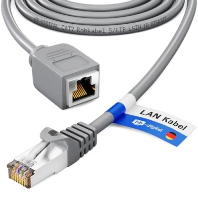 Abbildung von HB DIGITAL 1m LAN Kabel Rohkabel CAT 7 Verlängerung für Ethernet Netzwerkkabel RJ45 Stecker auf Buchse 10 Gbit/s S/FTP Kupfer PIMF Grau