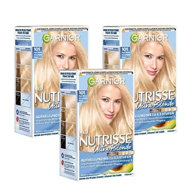 Abbildung von Garnier Nutrisse Dauerhafte Pflege Haarfarbe mit nährenden Fruchtölen, Coloration 8 Wochen Halt, Ultra Crème Tönung, 101 Pearlblond Extra Helles Blond