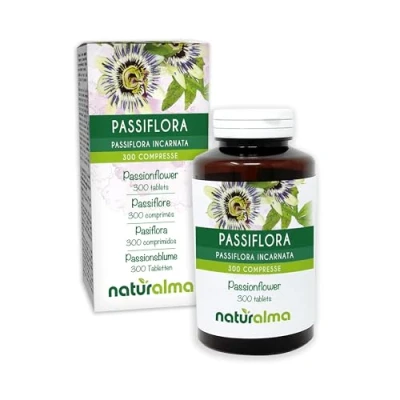 Abbildung von Passionsblume (Passiflora incarnata) Kraut mit Blüten Naturalma 150 g 300 Tabletten Nahrungsergänzungsmittel Natürlich und Vegan