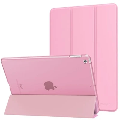 Abbildung von MoKo Hülle Kompatibel für iPad 9.7 2017/2018, 5./6. Generation PU Leder Tasche Schutzhülle Schale Smart Case mit Transluzent Rücken Deckel Auto Schlaf/Wach Stanfunktion, Blumen Rosa