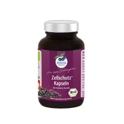 Abbildung von Aronia ORIGINAL Bio Zellschutz Kapseln mit und Acerola 120 vegan natürlichem Vitamin C Polyphenolen für ein gesundes Immunsystem Aus Aroniabeeren Pulver Acerolakirsche