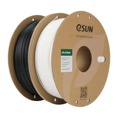 Abbildung von eSUN Upgraded Matte PLA Filament 1.75mm, 3D Drucker Filament, glanzfreie Farbe, mattierte Textur, 1KG pro Spule, 2 Spulen für Drucker, Dunkelschwarz+Cremeweiß