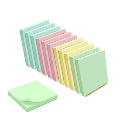 Abbildung von WAYTEX 1200 selbstklebende Haftnotizen, wiederverwendbar, verschiedene Pastellfarben, 12 Blöcke mit je 100 Blatt, 75 x mm, Gelb, Blau, Rosa, Grün, Stück