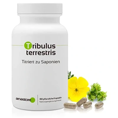 Abbildung von TRIBULUS TERRESTRIS * Natürlicher Testosteron Booster Hohe Titrierung auf 40% Saponin 470 mg / 180 pflanzliche Kapseln Titrierter Extrakt 100% natürlich