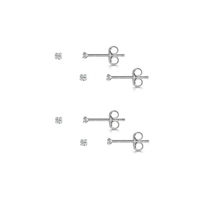 Abbildung von Amberta Klein Ohrstecker aus Echt 925 Sterling Silber und Zirkonia 2 mm Zwei Paar Mini Ohrringe für Damen 4er Satz Brilliant mit Stein