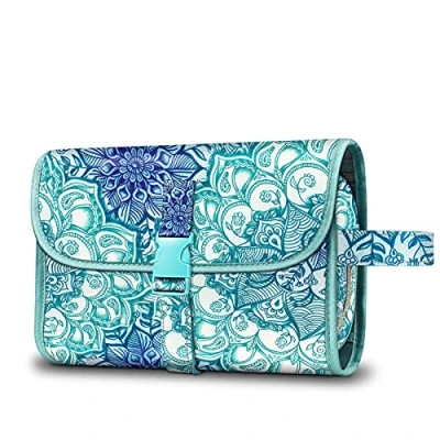 Abbildung von Fintie Tragbare Kulturtasche Kosmetiktasche Reisetasche, Große wasserdichte Aufhängen Make up Organizer Stauraum Tasche für Damen Mädchen, Smaragdblau