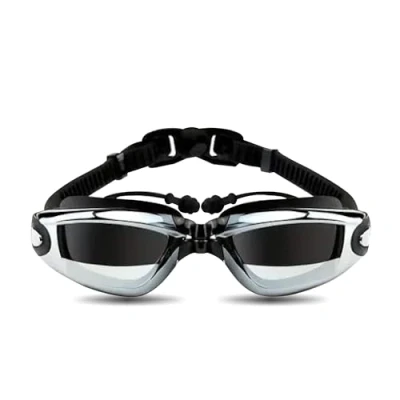 Abbildung von Schwimmbrille mit Ohrstöpseln UV Schutz Anti Beschlag für Damen Herren Antibeschlag Schwarz