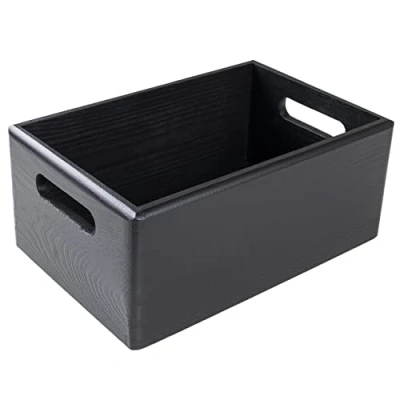 Abbildung von Creative Deco Schwarze Holzkiste Obstkiste Korb 30x20x13cm (+/ 1cm) mit Griffen ohne Deckel Hölzernen Kasten Holzbox Kiste Weihnachten Für Dokumente Wertsachen Spielzeuge Werkzeuge