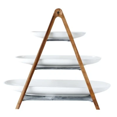Abbildung von Villeroy &amp; Boch Artesano Original Etagere, 4 Teilig, 3 Stöckige Etagere Aus Porzellan Und Holz, Geeignet Für Obst, Premium Porzellan/Naturschiefer/Holz