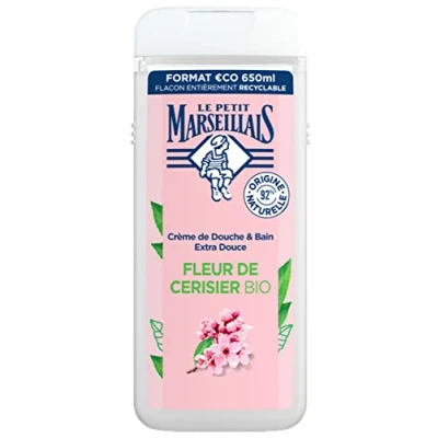 Abbildung von Le Petit Marseillais Dusch &amp; Badcreme Extra Soft Kirschblüte Bio (650ml Flasche) Duschgel mit 92% natürlichen Inhaltsstoffen pH hautneutral und ohne Farbstoffe