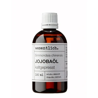 Abbildung von wesentlich. Jojobaöl kaltgepresst 100ml nativ 100% reines vegan Haut Haare Bart und Kopfhaut Gesicht Nägel Naturreines Gesichtsöl Körperöl