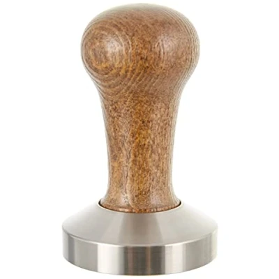 Abbildung von Motta 8100/M Tamper aus Edelstahl, planar mit braunem Echtholzgriff, 58 mm