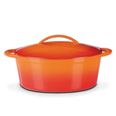 Abbildung von GSW hochwertiger Schmortopf mit Deckel, ideal zum Schmoren, Dünsten und Braten, auch für Induktion Backofen Orange/Rot, Gusseisen, 7 Liter, 33cm