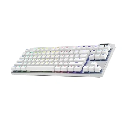 Abbildung von Logitech G PRO X TKL LIGHTSPEED kabellose Gaming Tastatur, ultramobiles Design ohne Ziffernblock, LIGHTSYNC RGB, PBT Tastenkappen, Tactile Switches (GX Brown), QWERTZ Deutsches, PC Weiß