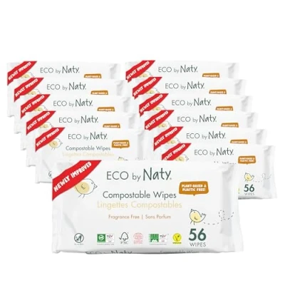 Abbildung von Eco by Naty plastikfreie Baby Feuchttücher unparfümiert 100 % kompostierbare und pflanzliche Tücher, gut für Babys die empfindliche Haut von Neugeborenen (12 x 56 672 Stück)