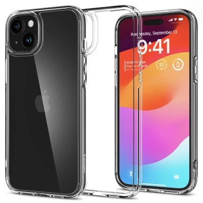 Abbildung von Apple iPhone 15 Hülle Kunststoff Spigen Hard Case/Backcover Handyhülle Transparent Shockproof/Stoßfest