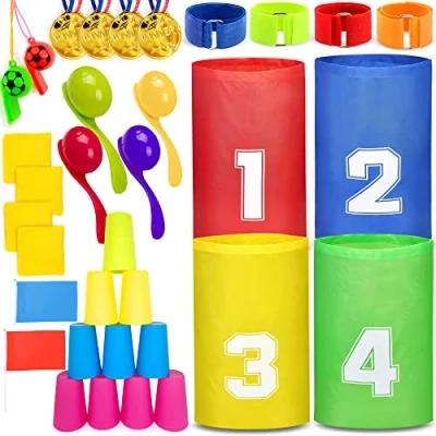Abbildung von Chennyfun Hüpfsäcke Spielset, 8 in 1 Set, Garten Spiele für Kindergeburtstag, Kinder, Outdoor Sackhüpfen, Eierlaufen, Dosenwerfen, ideal Partys und Sportfeste