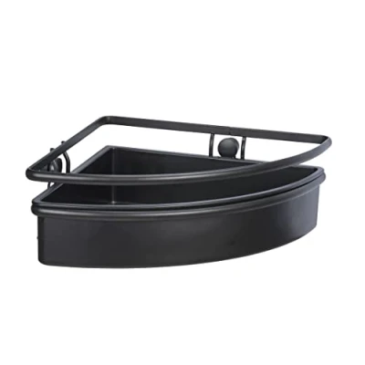 Abbildung von WENKO Eckablage Molinella, Bad Ablage mit tiefem Körbchen für sicheren Stand von Pflegeprodukten, aus matt lackiertem Edelstahl Einsatz Kunststoff, (B x H T): 30 8,5 21,5 cm, Schwarz