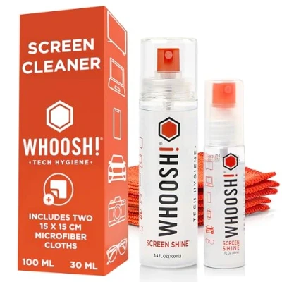 Abbildung von WHOOSH! Laptop Reinigungsset Duo XL für MacBook, Brille, Handy Fingerabdruck Entferner, streifenfreies Brillenreinigungsspray, 30 ml + 100 Flaschen and 2 Mikrofasertücher Zuhause &amp; Reise