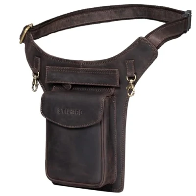 Abbildung von STILORD &#039;Frankie&#039; Hüfttasche Leder Brusttasche Cross Body Bag Bauch Tasche Vintage Gürteltasche für Herren Damen Echtleder, Farbe:dunkel braun