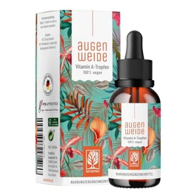 Abbildung von Vitamin A Tropfen hochdosiert 5000 I.E (1500 µg) je Tagesdosis Vegan flüssig Retinol Naturtreu Augenweide 1700 50 ml