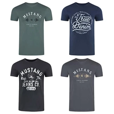 Abbildung von MUSTANG Tshirt Herren Baumwolle Regular Fit 4er Pack Set Rundhals Kurzarm Sommer Tee Shirt Logoprint 3XL, Größe:3XL, Farbe:Farbmix (P27)