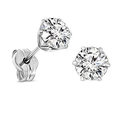 Abbildung von Miore Ohrringe Damen runde Ohrstecker mit rundschliff Zirkonia Steine aus Weißgold 9 Karat / 375 Gold, Ohrschmuck