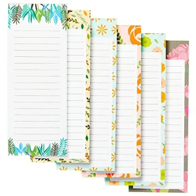 Abbildung von 6 Stück Magnetische Notizblöcke mit Je 60 Blatt, Liniert, Florale Muster, 9 x 23 cm