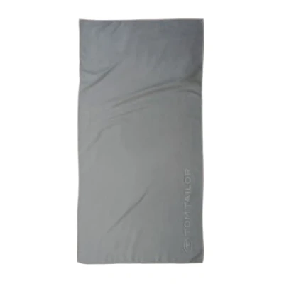 Abbildung von TOM TAILOR Fitnesstuch, 50x100 cm, 80% Polyester, 20% Polyamid/ Microfaser, mit feiner Kettelnaht und Logoprägung, SPORTS TOWEL Grau (Moody Grey)
