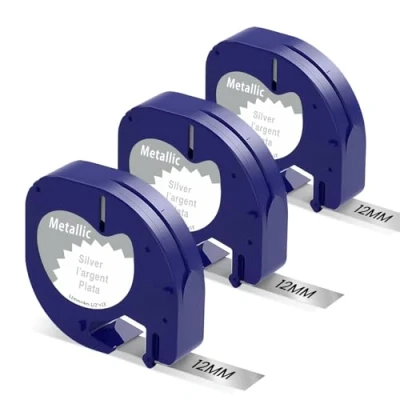 Abbildung von Markurlife Kompatibel Etikettenband als Ersatz für Dymo LetraTag Metallic Silver Plastik 12mm x 4m Schriftband XR LT 100H 100T Plus QX50 2000, 3x Schwarz auf Silber
