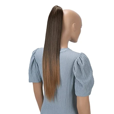 Abbildung von CAISHA 60cm Glatt Pferdeschwanz Mit Butterflyklammer Haarteil Zopf Hitzebeständig Haarverlängerung Braun Mix H616