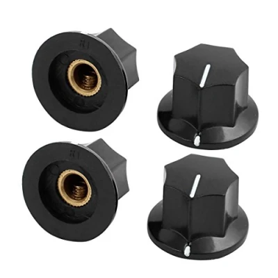 Abbildung von sourcing map 4pcs 6mm gerändelte Welle Plastik Rutschfest Potentiometer Drehknopf Abdeckung de