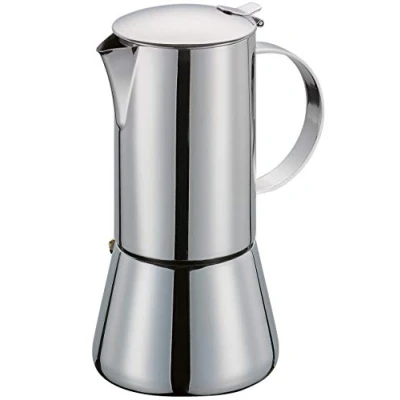 Abbildung von Cilio Espressokocher AIDA mit Planboden , Edelstahl Für alle Herdarten geeignet Ø 8 cm, Höhe 15 cm Spülmaschinengeeignet Mokkakanne 2 Tassen Camping Kaffeekocher