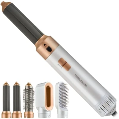 Abbildung von ProfiCare® Warmluftbürste 4in1 Hairstyler für Locken, Volumen, Glätten und Trocknen 1000W Rundbürstenföhn Föhnbürste 3 Stufen inkl. Organizer Aufbewahrung Airstyler PC HAS 3132 weiß rosé