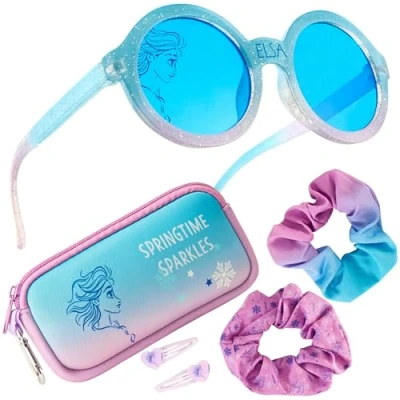 Abbildung von Disney Sonnenbrille Kinder Set mit Sonnenbrillen Etui, Scrunchies &amp; Haargummis Mädchen (Blau Elsa)