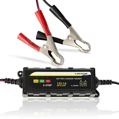 Abbildung von Dunlop Batterieladegerät Tropf Ladegerät mit LED Anzeige IP65 Laden von Bleisäure , Gel und AGM Batterien Schwarz